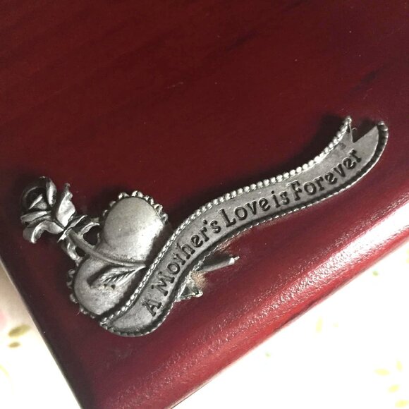A Mother's Love Pewter Small Wood Jewelry Box with Red Lining - Picture 2 of 6